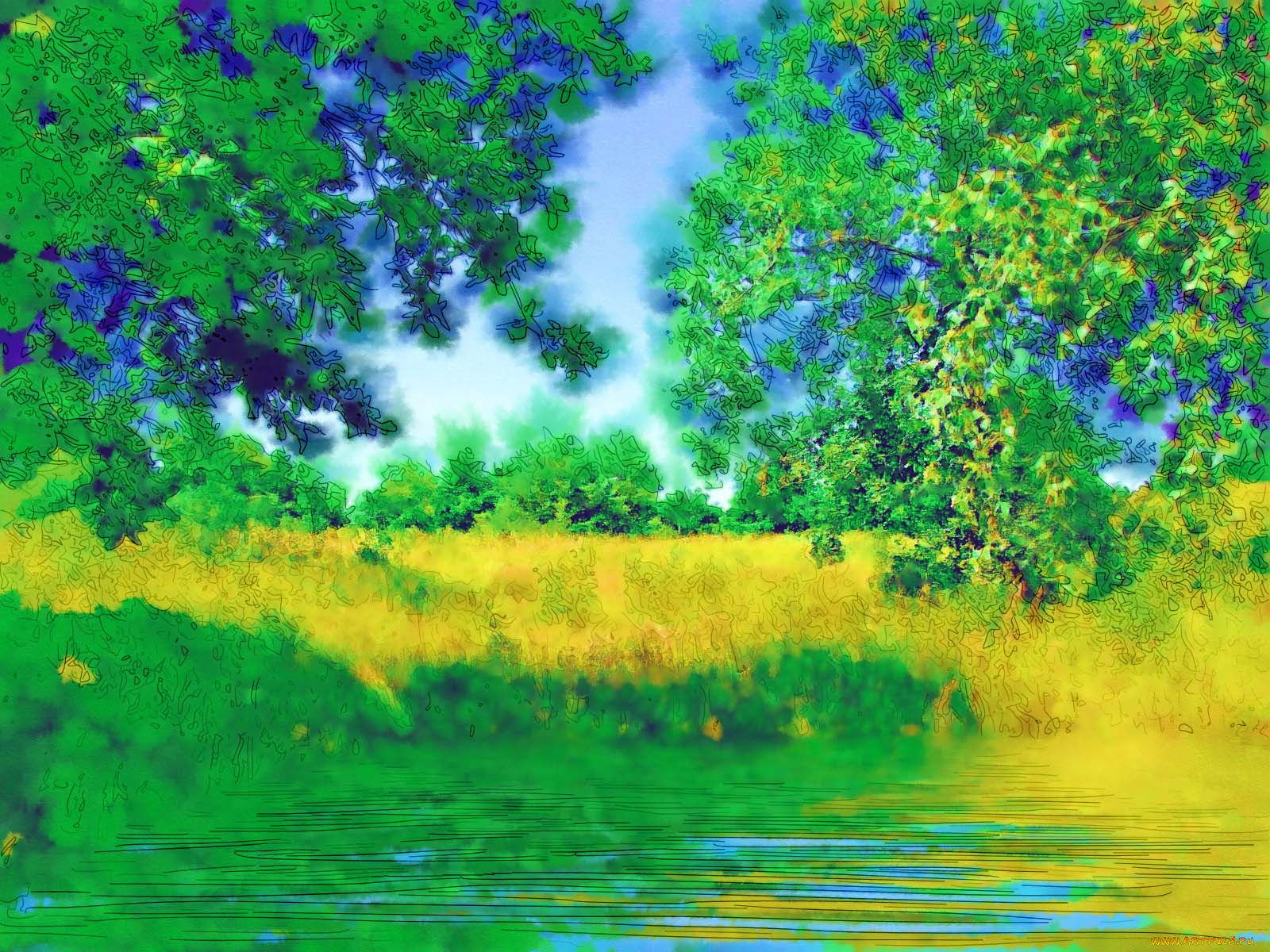 Природа с водой рисунок